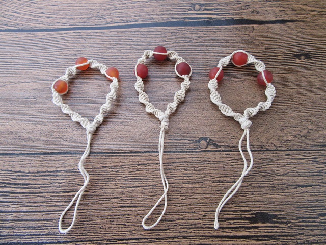 5x24Pcs Hemp Knitted Mobile Phone Tags Straps with Stone Beads - Click Image to Close