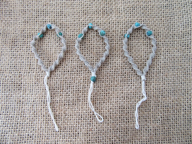 100Pcs Hemp Knitted Mobile Phone Tags Straps with Blue Beads - Click Image to Close