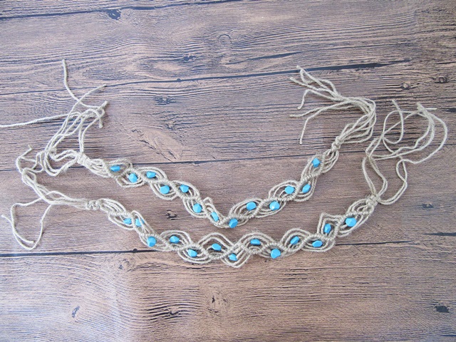 9Pcs Handmade Knitted Unfinished Necklace with Blue Turquoise Be - Click Image to Close