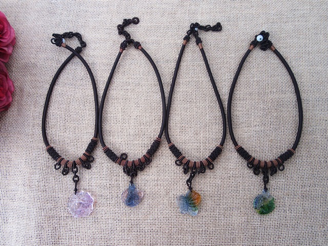 6Pcs Handmade Knitted Necklace with Coloured Glaze Pendants - Click Image to Close
