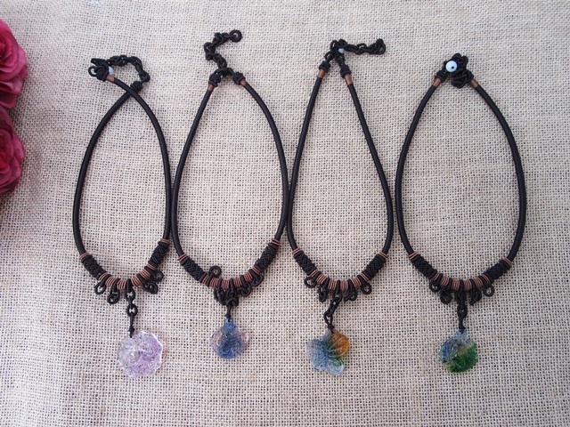 6Pcs Handmade Knitted Necklace with Coloured Glaze Pendants 6Pcs Handmade Knitted Necklace with Coloured Glaze Pendants