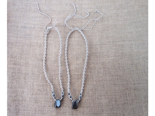 12Pcs Handmade Hemp Knitted Necklace with Hematite Pendants