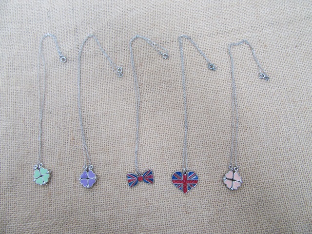 12X Metal Chain Necklace with Assorted Enamel Pendants - Click Image to Close