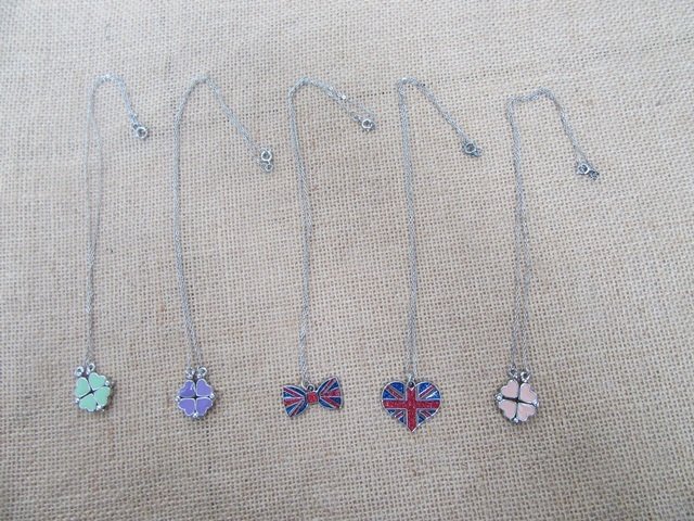 12X Metal Chain Necklace with Assorted Enamel Pendants 12X Metal Chain Necklace with Assorted Enamel Pendants