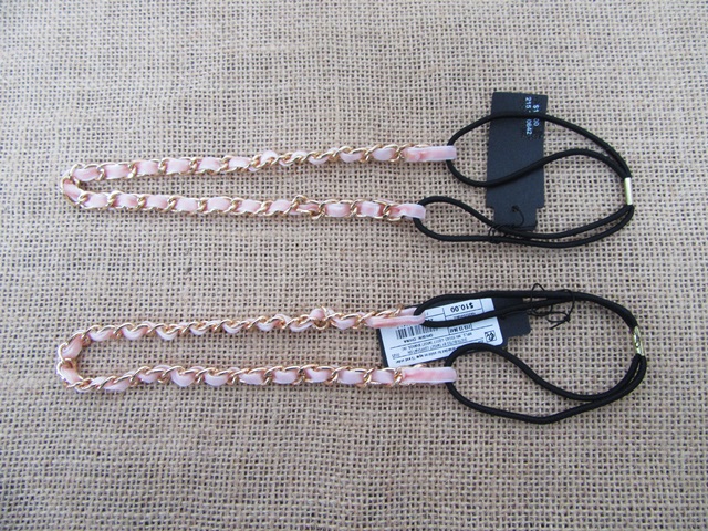 12X Pink Fashion Necklace with Black Leatherette Cord - Click Image to Close
