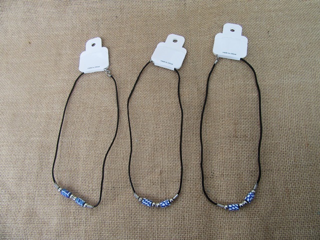 60Pcs Leatherette Cord Necklace with Blue Polymer Clay Beads 60Pcs Leatherette Cord Necklace with Blue Polymer Clay Beads