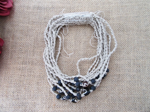 36X Handmade Knitted Necklace with Round Gemstone Beads - Click Image to Close