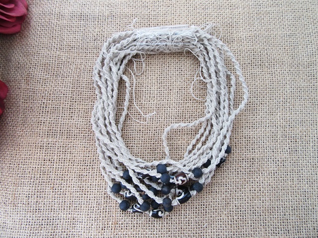 36X Handmade Knitted Necklace with Round Gemstone Beads 36X Handmade Knitted Necklace with Round Gemstone Beads