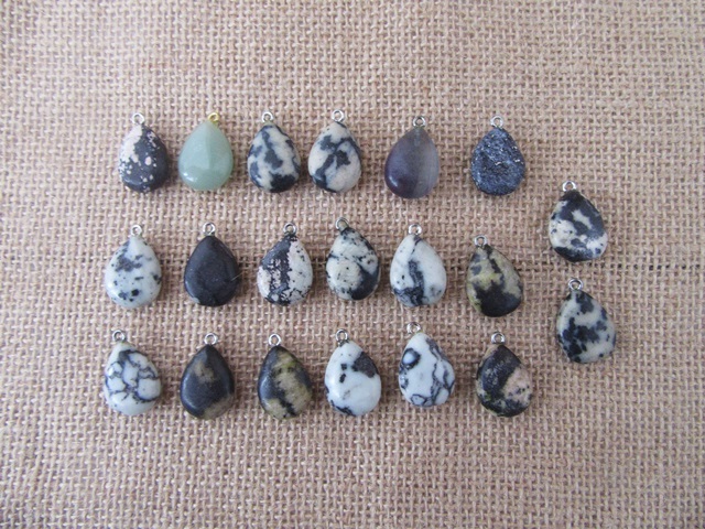 20Pcs Teardrop Shape Gemstone Pendant Assorted