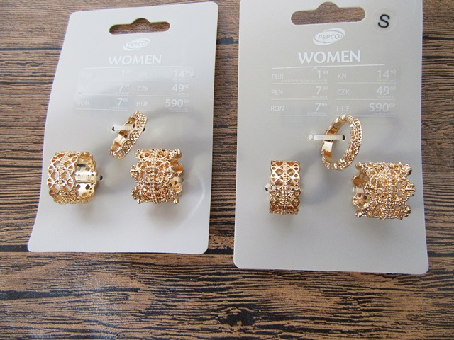 12Sheets X 3Pcs Fashion Trend Golden Hollow Rings Assorted - Click Image to Close