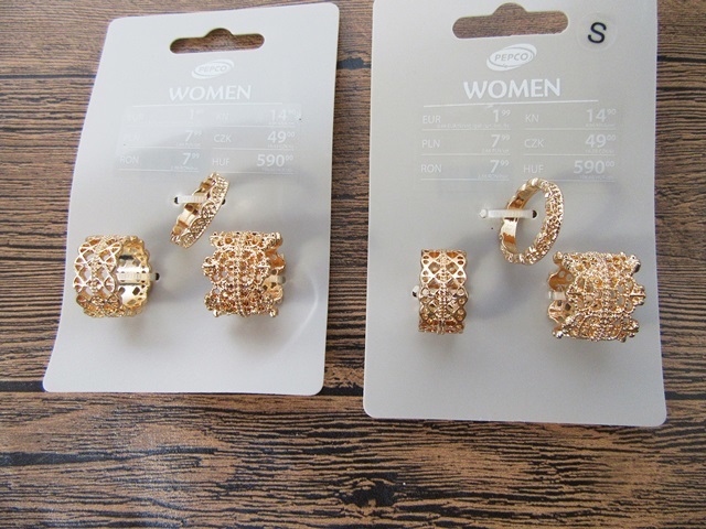 12Sheets X 3Pcs Fashion Trend Golden Hollow Rings Assorted