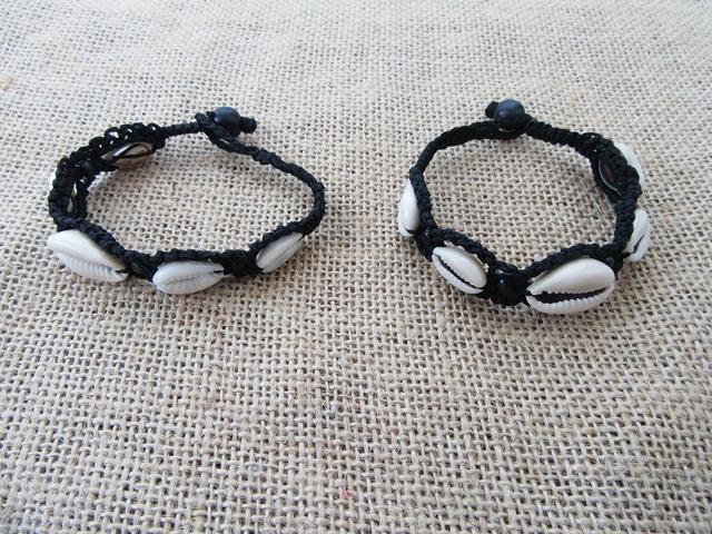 12X Handmade Black Knitted Bracelets with Shell Beads 12X Handmade Black Knitted Bracelets with Shell Beads