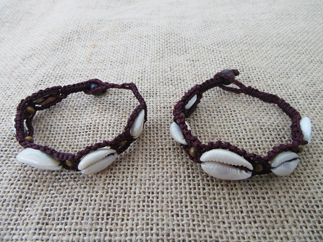 12X Handmade Brown Coffee Knitted Bracelets with Shell Beads 12X Handmade Brown Coffee Knitted Bracelets with Shell Beads