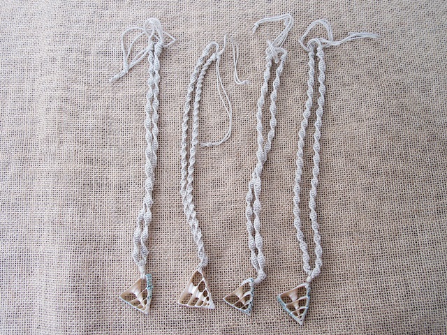12X Handmade Knitted Necklace with Triangle Shell Pendants - Click Image to Close