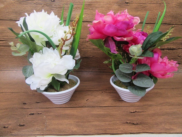 2Set Desktop White Flower Pot Artificial Flower Decor