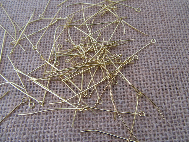 50Pkts X 50Pcs Golden Plated Eye Pins Jewelry Finding 40mm - Click Image to Close