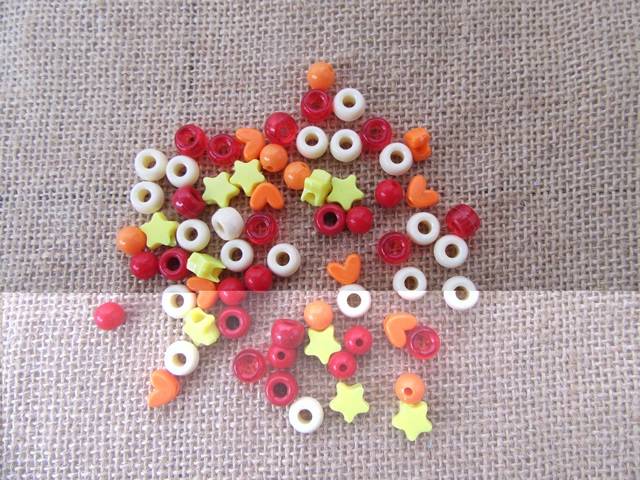 250Grams Plastic Round Heart Star Pony Beads Loose Beads Assorte - Click Image to Close
