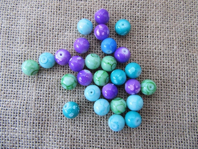200Pcs Handmade Paint Round Glass Beads 12mm Dia. Assorted