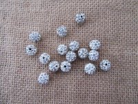 100Pcs Round Plastic Beads with Rhinestone 10mm Dia.