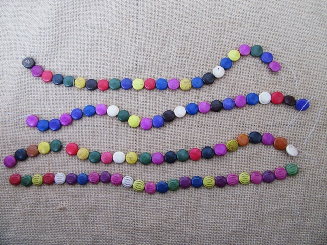 8Strands X 24Pcs Round Flat Gemstone Beads 16mm Mixed