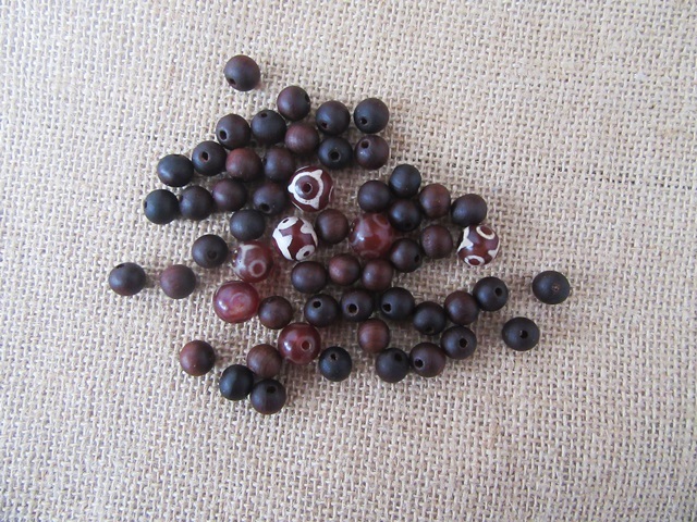 8Packets X 54Pcs Wooden Glass Round Loose Beads Make Necklace