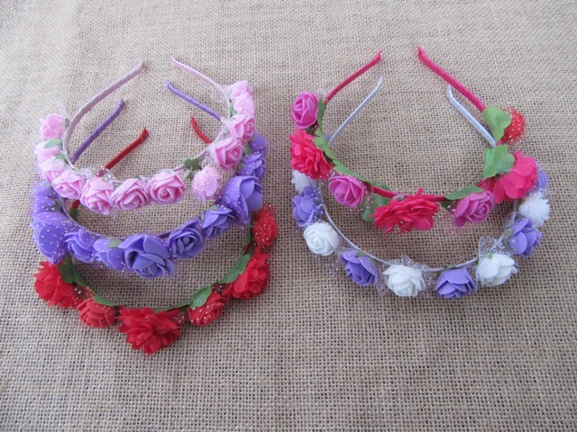 12Pcs Hair Band Headband with Flower Mixed 15.5x15cm