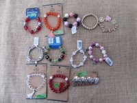 12Pcs Elastic Glass Beaded Bracelet 6-7cm Dia.Assorted