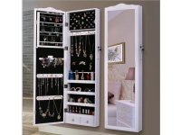 1X New White Lockable Jewellery Display Cabinet w/Mirror
