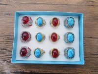 12Pcs Tribal Design Metal Rings with Gemstone Assorted 12Pcs Tribal Design Metal Rings with Gemstone Assorted