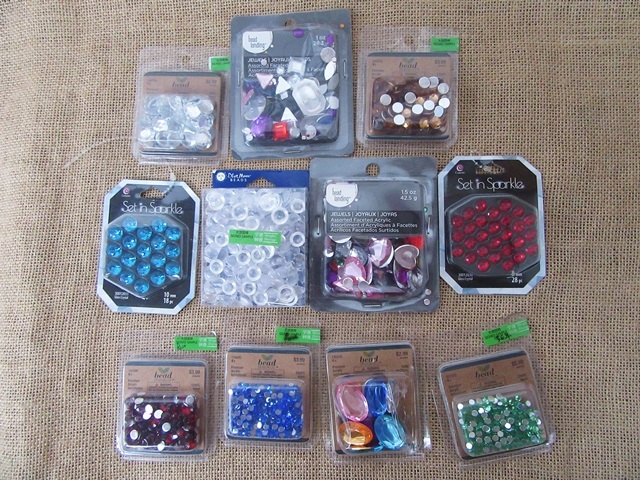 12Packets Flatback Rhinestone Beads Jewellery Scrapbook Craft Ma - Click Image to Close