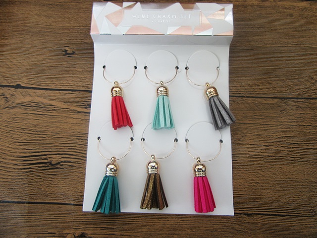 4Packets X 6Pcs (24Pcs) Wine Glass Ring with Tassel Charm Mixed - Click Image to Close
