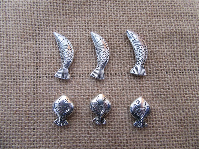 80Pcs Antique Silver Fish Beads Charm for Necklace Jewelry Makin - Click Image to Close