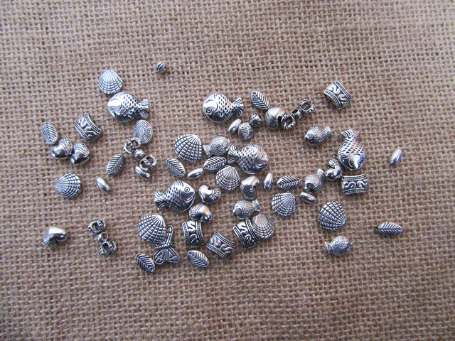 400Grams Antique Silver Fish Shell Etc Bead Jewellery Finding As - Click Image to Close