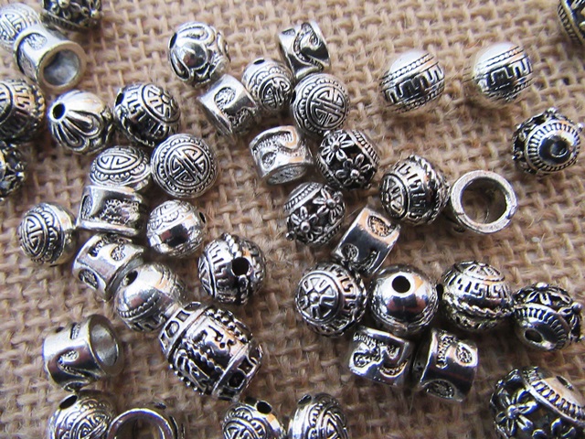 400Grams Antique Silver Round Tube Beads Spacer Beads Jewellery - Click Image to Close