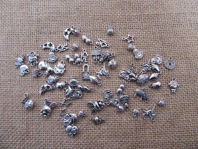400Grams Antique Silver Alloy Metal Pendants Charms Assorted - Click Image to Close