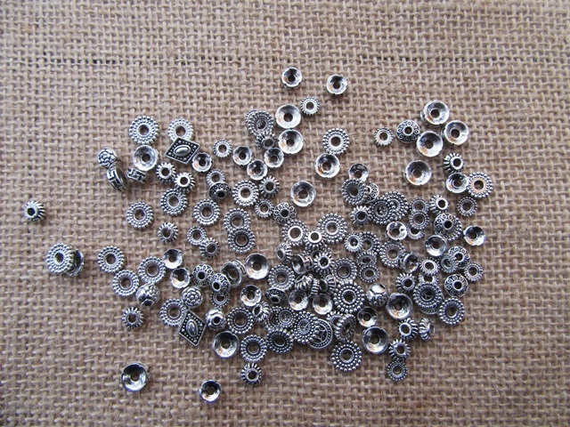 400Grams Antique Silver Alloy Metal Round Spacer Beads Assorted - Click Image to Close