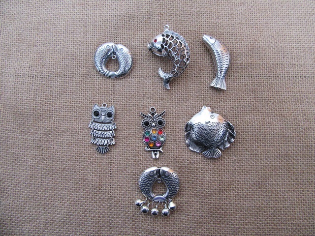 30Pcs Antique Silver Color Alloy Metal Pendants Charms Assorted