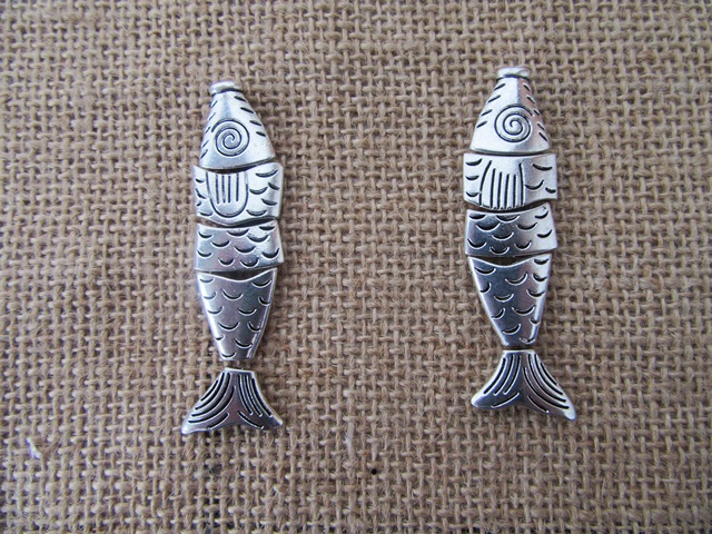 20Sets Antique Silver Alloy Metal DIY Fish Beads Pendant - Click Image to Close