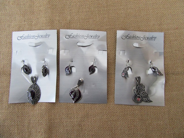 12Sheets Antique Silver Pendants with Matched Earrings Set - Click Image to Close