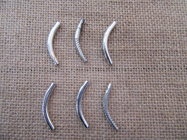 100Pcs Alloy Zinc Curved Tube Loose Spacer Bead Jewelry Finding - Click Image to Close