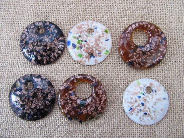 12Pcs Coloured Glaze Glass Golden Foil Beads Pendant Assorted