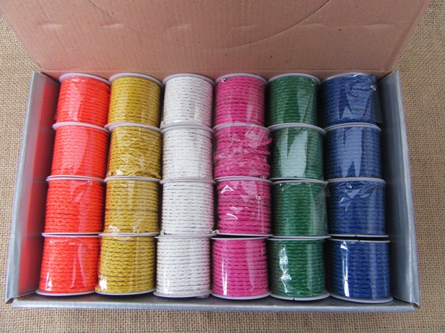 24Rolls Flat Braided Leatherette String Jewelry Cord 3mm Mixed - Click Image to Close
