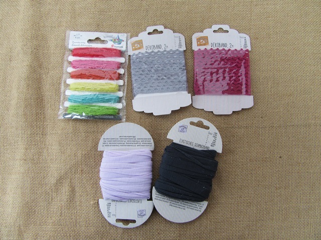 6Sheets Hemp Etc Thread Cord Webbing Trim for Crafts Assorted