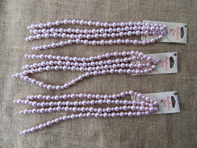 6Sheets X 4Strands Pink Round Glass Pearl Beads 6/8mm - Click Image to Close