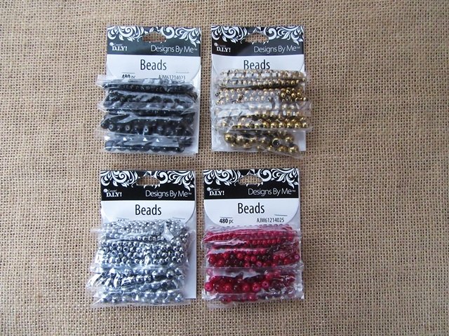 8Sheet x 480pcs Glass Round Beads Mixed Color - 4 Sizes