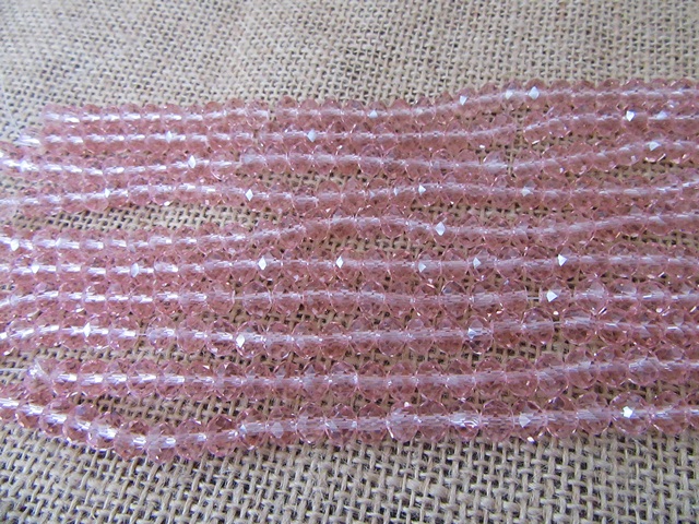 10Strands X 72Pcs Pink Facted Glass Crystal Beads 8mm Dia - Click Image to Close