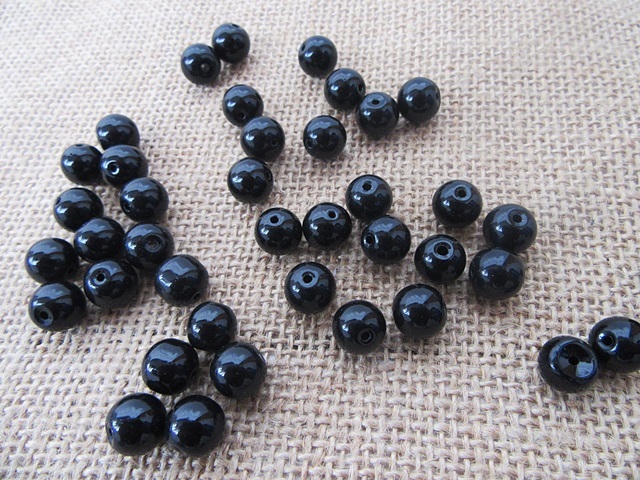 300Pcs Round Black Loose Glass Beads 10mm Dia. - Click Image to Close