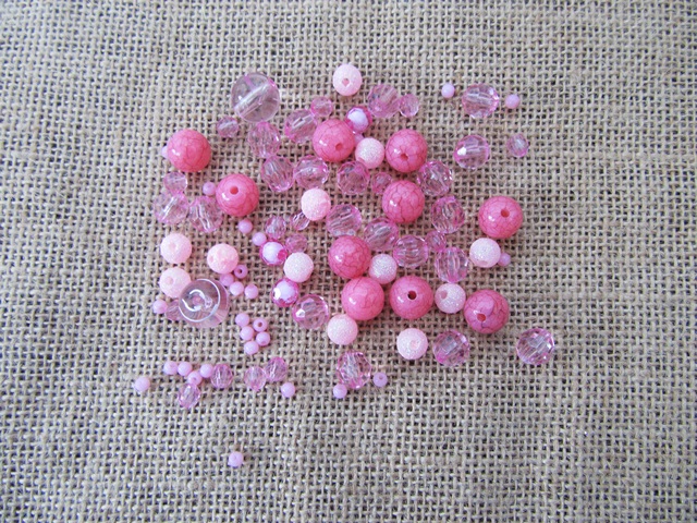 12Packets X 48Pcs Pink Beads for Jewellery Making Assorted - Click Image to Close