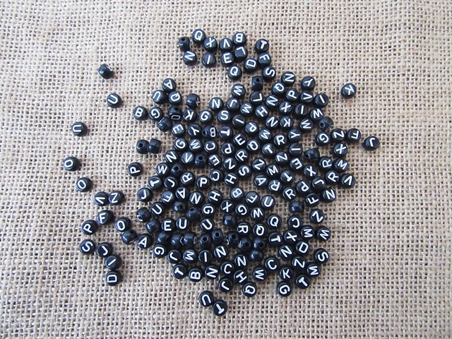 6Packets x 185Pcs Flat Round Black Alphabet Letter Beads 7mm