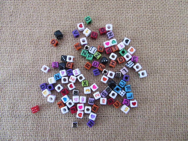 500Grams Plastic Cube Alphabet Letter Beads Assorted - Click Image to Close